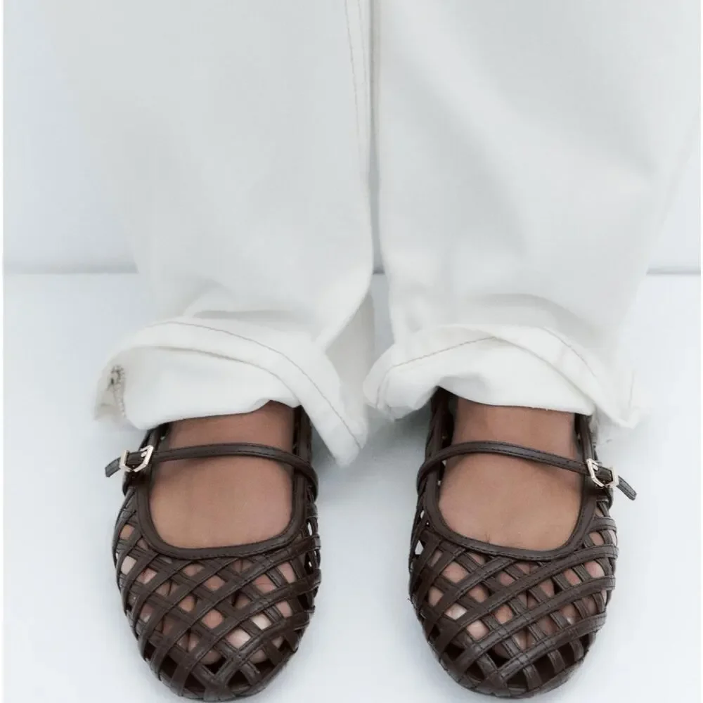 Zara Dark Brown Woven Mary Jane Flats - Picture 13 of 14